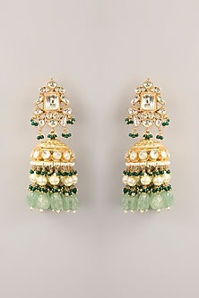 Gold Finish Pachi Kundan Polki & Emerald Bead Choker Necklace Set