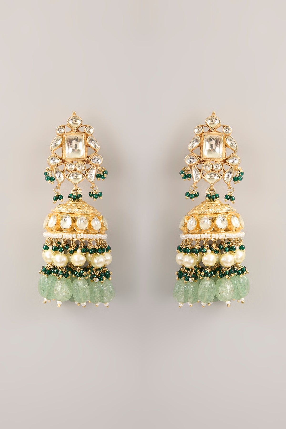 Gold Finish Pachi Kundan Polki & Emerald Bead Choker Necklace Set