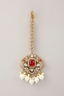 Victorian Gold Finish Kundan Polki & Pearl Choker Necklace Set