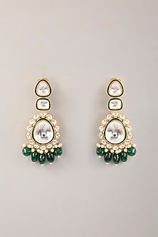Gold Finish Kundan Polki & Emerald Bead Choker Necklace Set