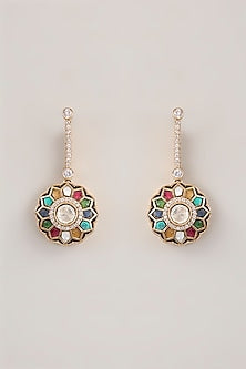 Gold Finish Multi-Colored Kundan Polki Dangler Earrings