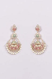 Gold Finish Jadau & Pearl Chandbali Earrings