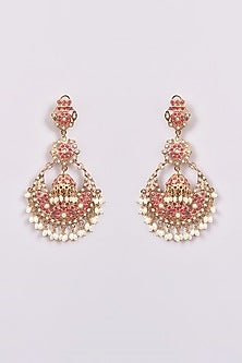 Gold Finish Jadau & Pearl Chandbali Earrings
