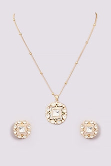 Gold Finish Kundan Polki Long Necklace Set