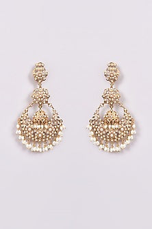 Gold Finish Jadau & Pearl Chandbali Earrings