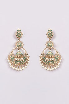 Gold Finish Jadau & Pearl Chandbali Earrings