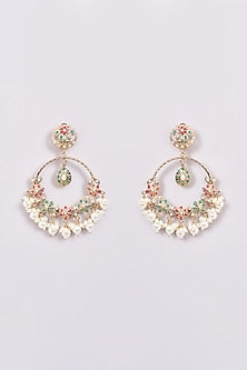 Gold Finish Jadau & Pearl Chandbali Earrings