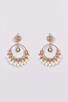 Gold Finish Jadau & Pearl Chandbali Earrings