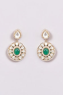 White Finish Green Kundan Polki Long Necklace Set