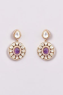 White Finish Purple Kundan Polki Long Necklace Set