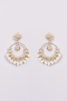 Gold Finish Jadau & Pearl Chandbali Earrings