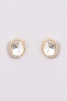Gold Finish Kundan Polki Stud Earrings