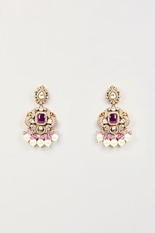 Gold Finish Kundan Polki & Pearl Dangler Earrings