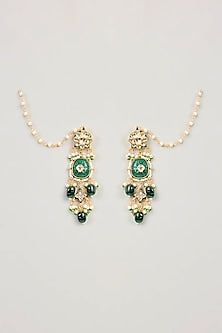 Gold Finish Kundan Polki & Pearl Dangler Earrings