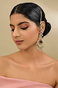 Gold Finish Kundan Polki & Pearl Dangler Earrings
