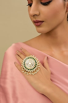 Gold Finish Kundan Polki Adjustable Ring
