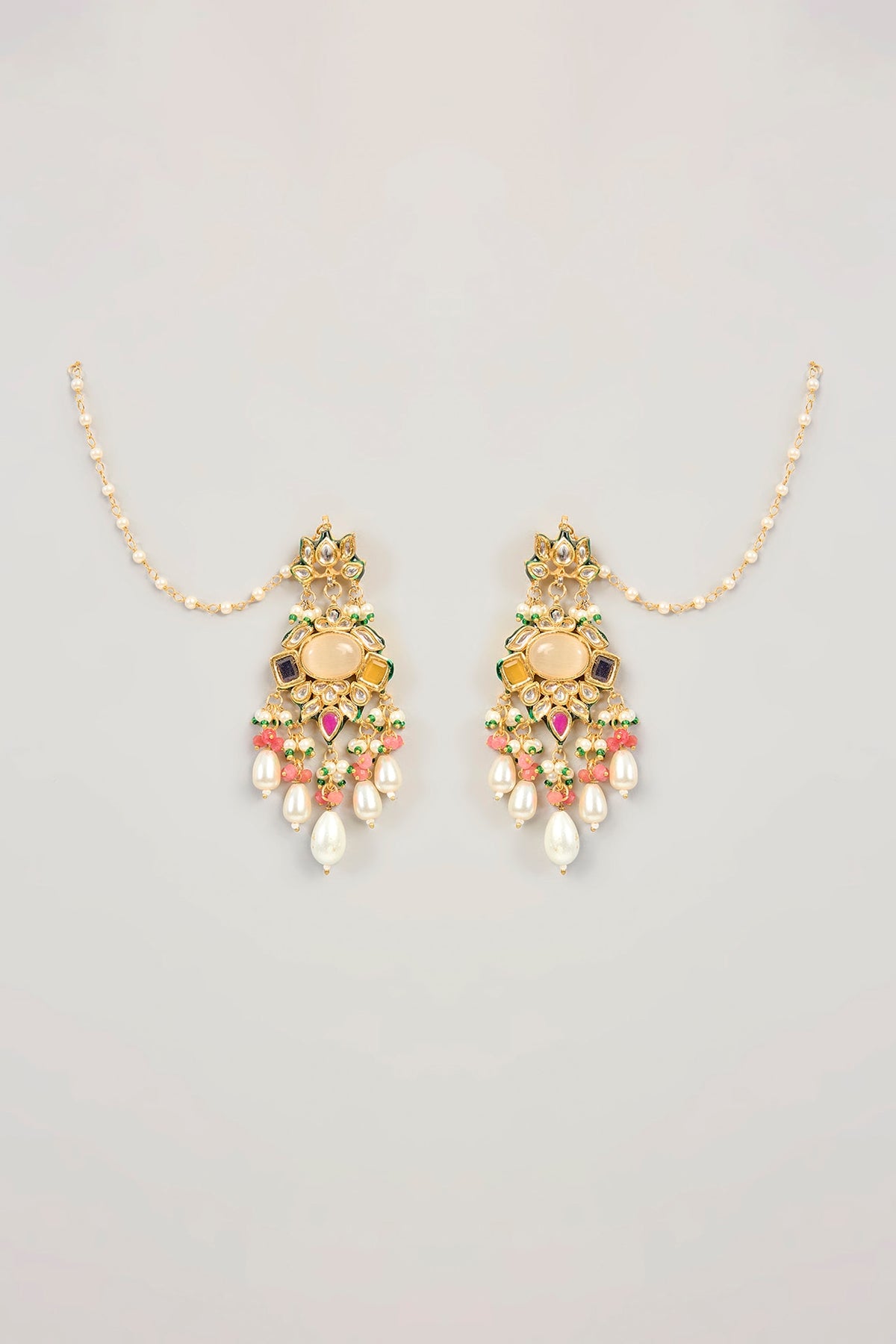 Gold Finish Kundan Polki & Pearl Dangler Earrings