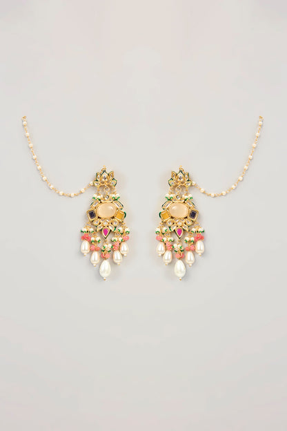 Gold Finish Kundan Polki & Pearl Dangler Earrings