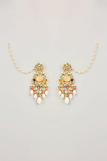 Gold Finish Kundan Polki & Pearl Dangler Earrings