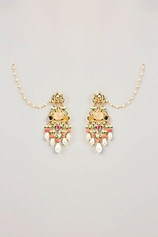 Gold Finish Kundan Polki & Pearl Dangler Earrings
