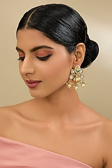 Gold Finish Kundan Polki & Pearl Dangler Earrings