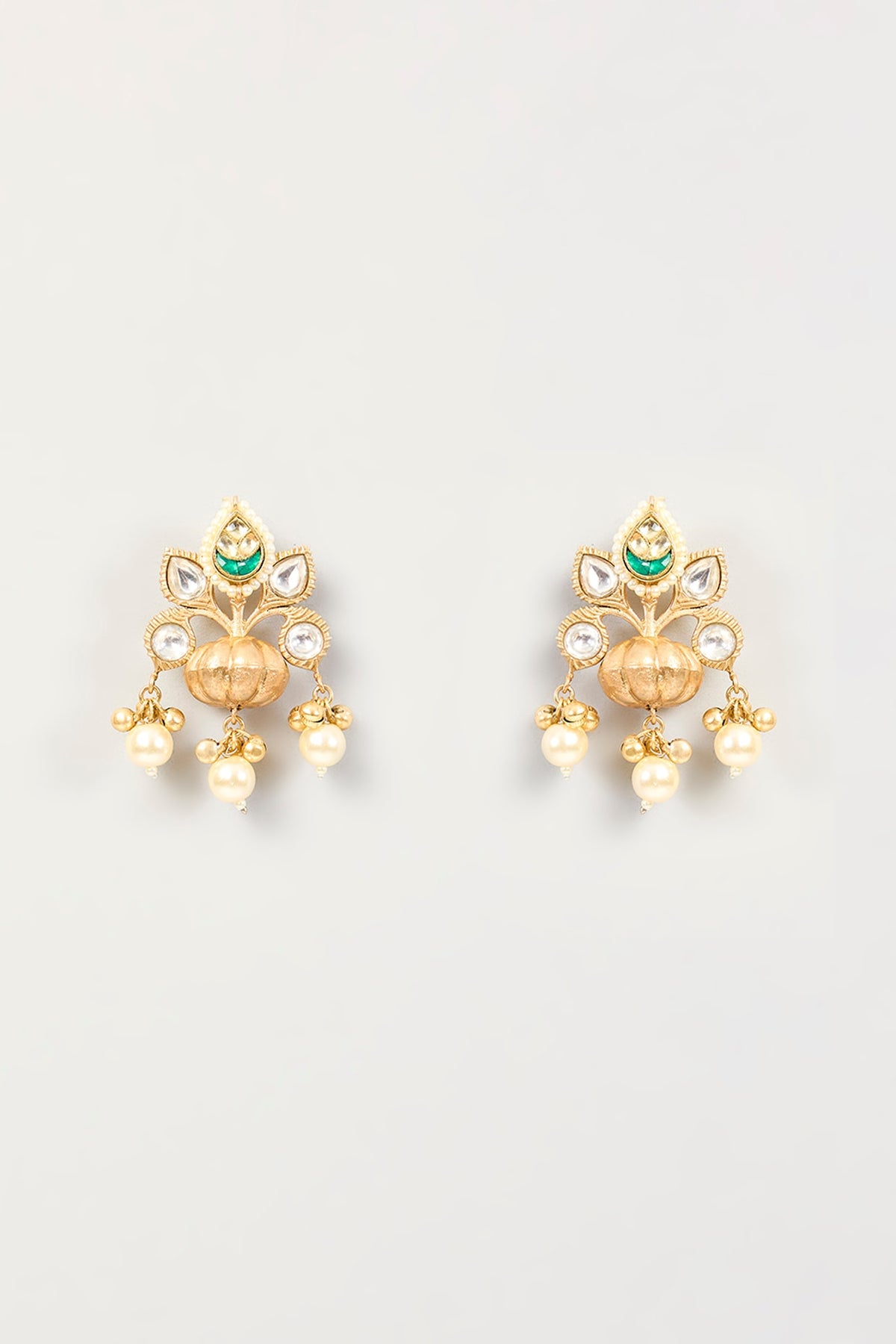 Gold Finish Kundan Polki & Pearl Dangler Earrings