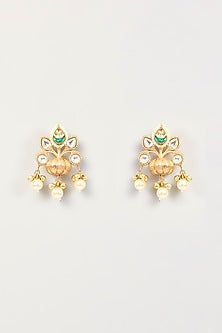 Gold Finish Kundan Polki & Pearl Dangler Earrings