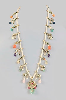 Gold Finish Kundan Polki & Semi-Precious Beaded Necklace Set