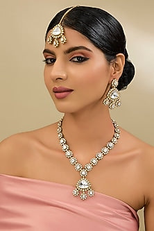 Two Tone Finish Kundan Polki Necklace Set