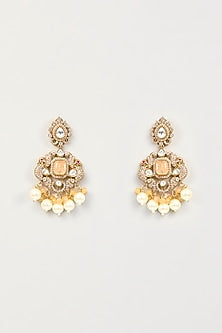 Gold Finish Kundan Polki & Pearl Dangler Earrings