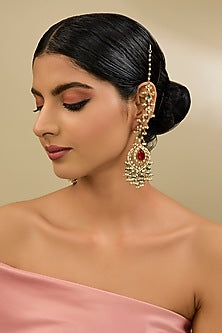 Gold Finish Kundan Polki & Pearl Dangler Earrings