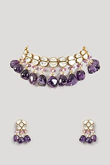Two Tone Finish Kundan Polki & Tumble Beaded Choker Necklace Set