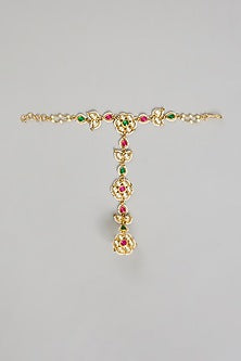 Gold Finish Kundan Polki & Floral Motifs Hand Harness (Set Of 2)