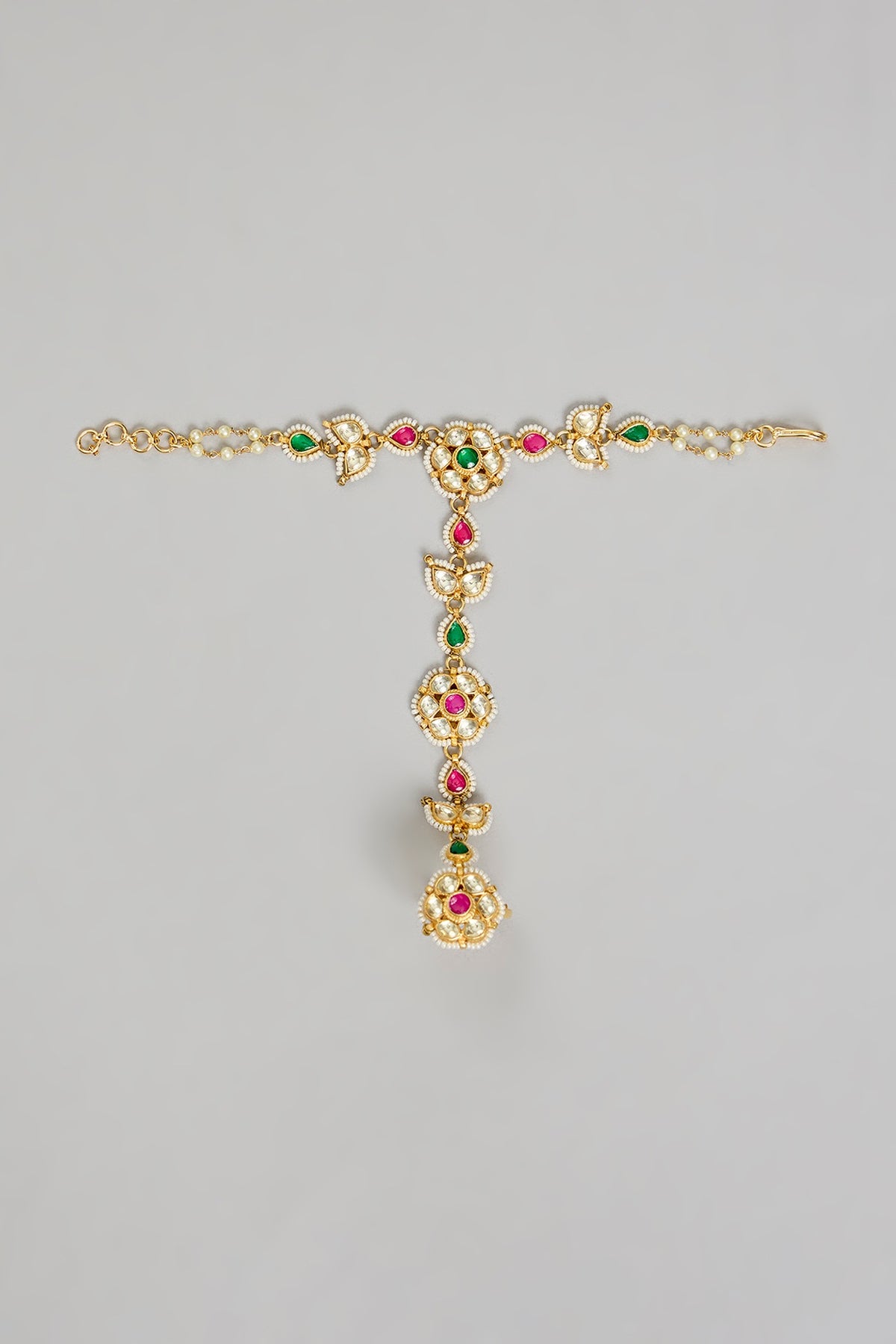 Gold Finish Kundan Polki & Floral Motifs Hand Harness (Set Of 2)