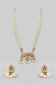 Gold Finish Kundan Polki & Mother Of Pearl Necklace Set