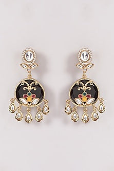 Gold Finish Black Kundan Polki & Stone Dangler Earrings