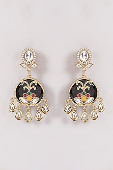 Gold Finish Black Kundan Polki & Stone Dangler Earrings