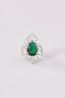 White Finish Zircon & Emerald Ring