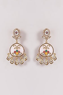 Gold Finish White Kundan Polki & Stone Dangler Earrings