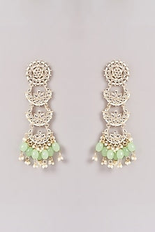 Gold Finish Kundan Polki & Mint Beaded Dangler Earrings