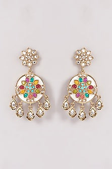 Gold Finish White Kundan Polki & Stone Dangler Earrings