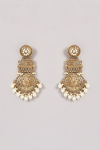 Gold Finish Pearl Chandbali Earrings