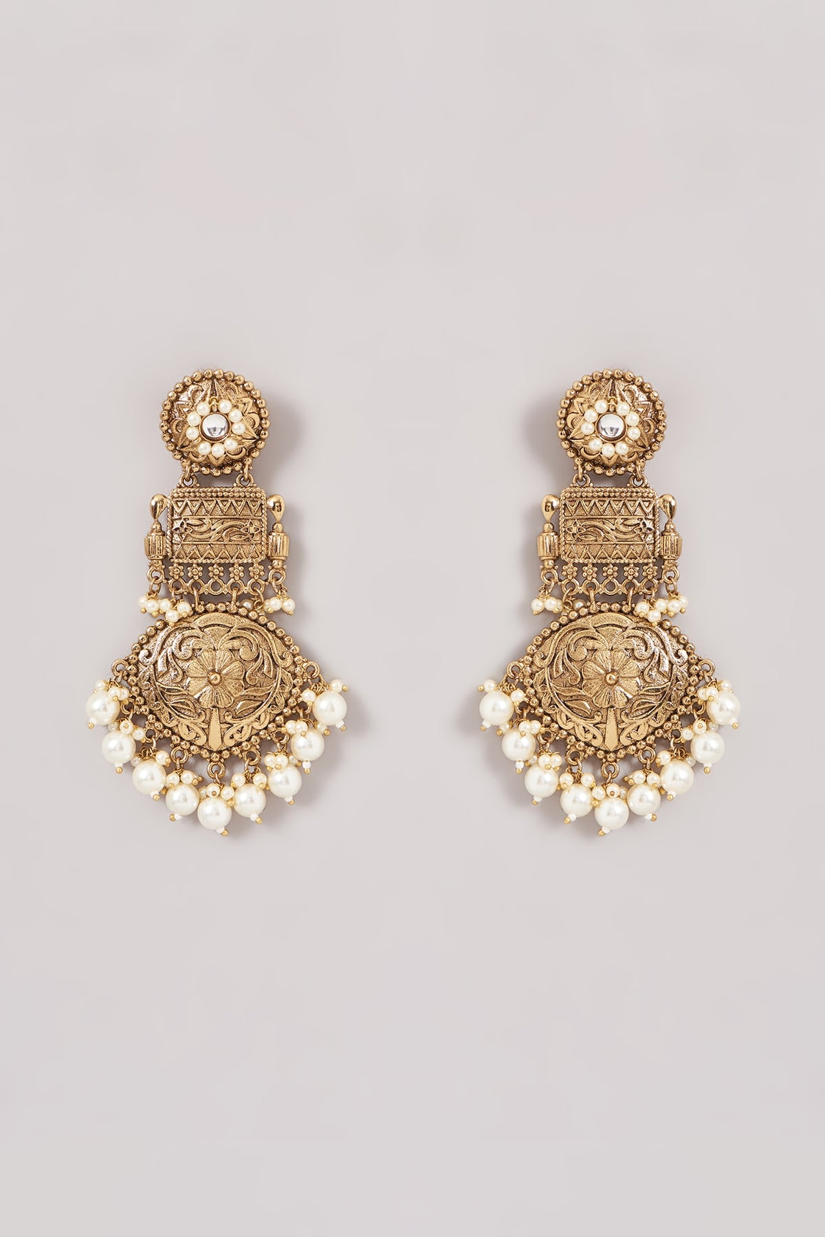 Gold Finish Pearl Chandbali Earrings