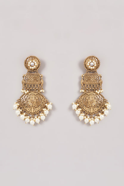 Gold Finish Pearl Chandbali Earrings