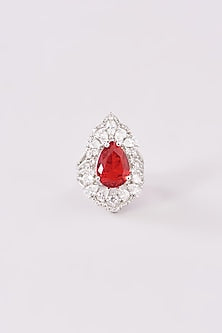 White Finish Zircon & Ruby Ring