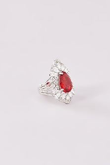 White Finish Zircon & Ruby Ring