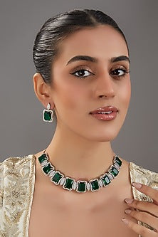 White Finish Green Zircon Choker Necklace Set