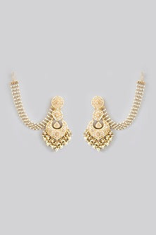 Gold Finish Jadau Kundan Polki & Pearl Chandbali Earrings