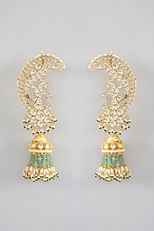 Gold Finish Jadau Pachi Kundan Polki & Pearl Dangler Earrings