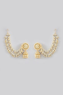 Gold Finish Jadau Pachi Kundan Polki & Pearl Dangler Earrings
